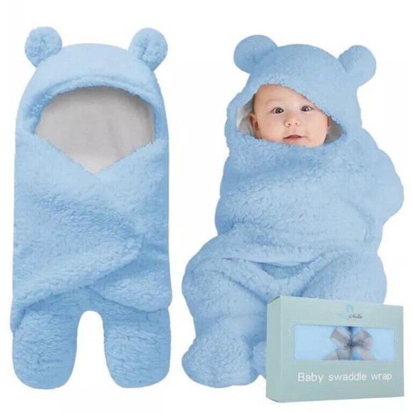 Blue Mello Blue Fluffy Sherpa Baby Swaddle Wrap 22" x 11" NEW in box Gift Ready - Picture 1 of 11